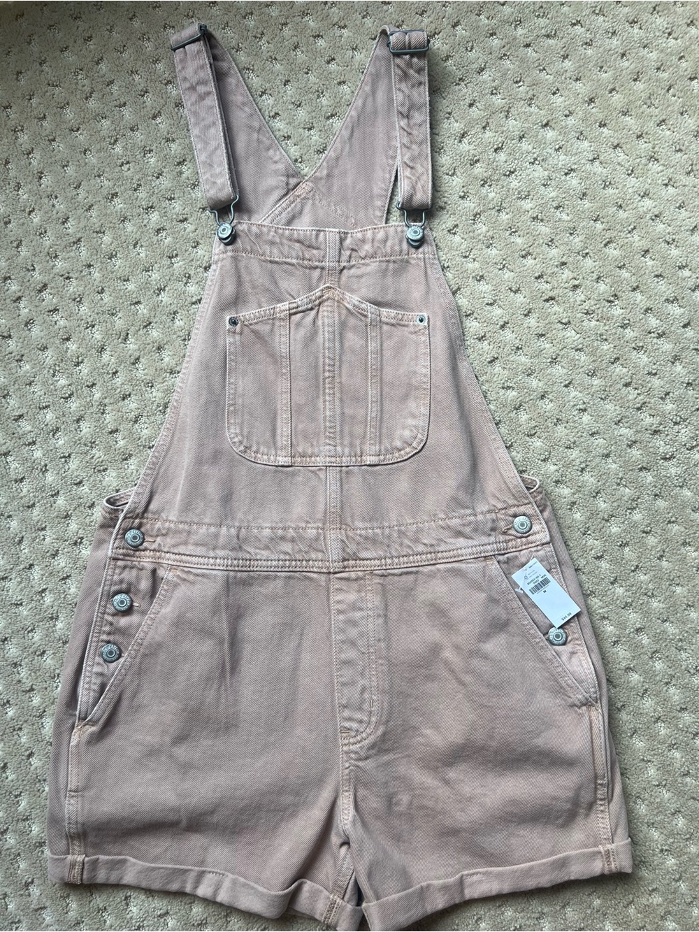 Old Navy Blush Pink Denim Shortalls with Branded Buttons